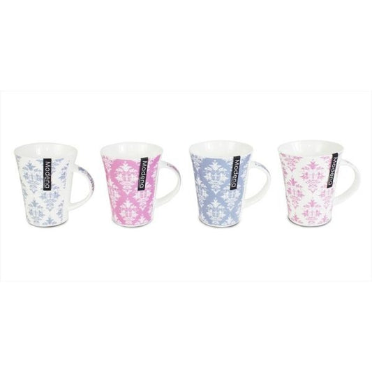 12oz New Bone China Patterned Mugs (Assorted Colours)