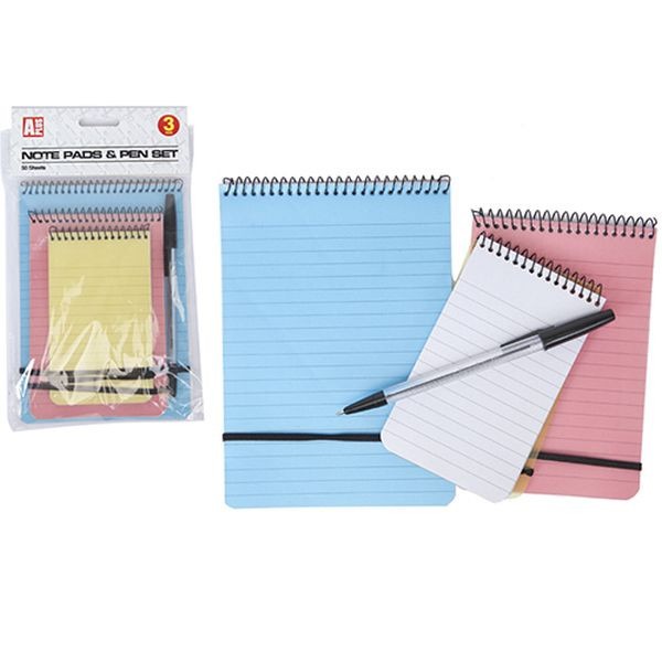 3pc 50 sheet High Quality Pvc Cover Spiral Top Note Pads+ Pen