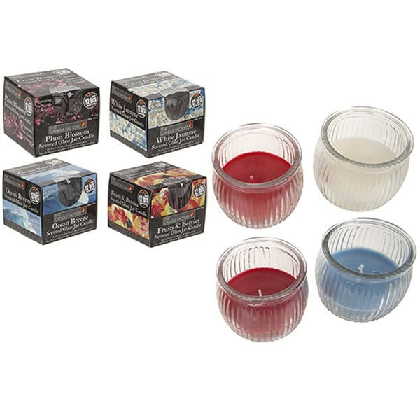 Ribbed Glass Jar Colour &amp; Fragrance Candle In Open Box (Assorted Designs)